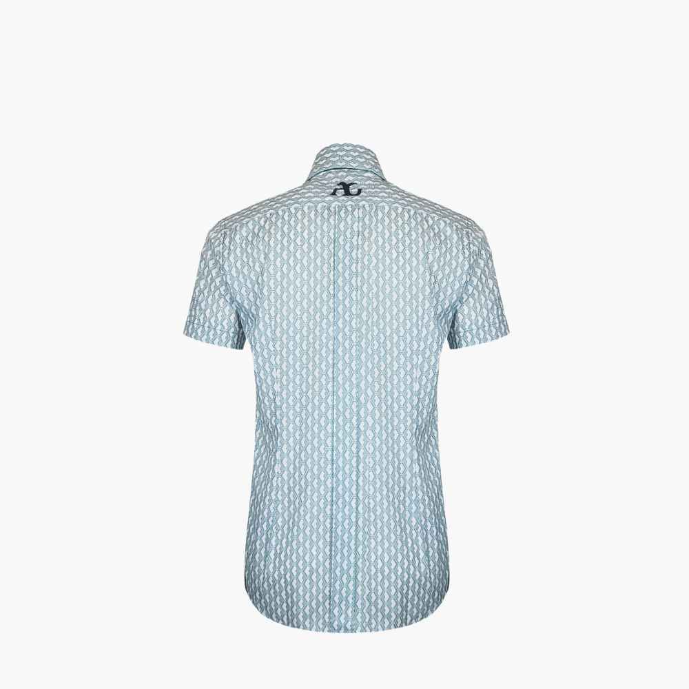White & Gray Honeycomb Short Sleeves Mason Shirt - Angelo Galasso - Luxury Italian Menswear London