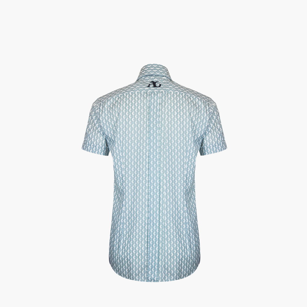 White & Gray Honeycomb Short Sleeves Mason Shirt - AG23W1HAS14