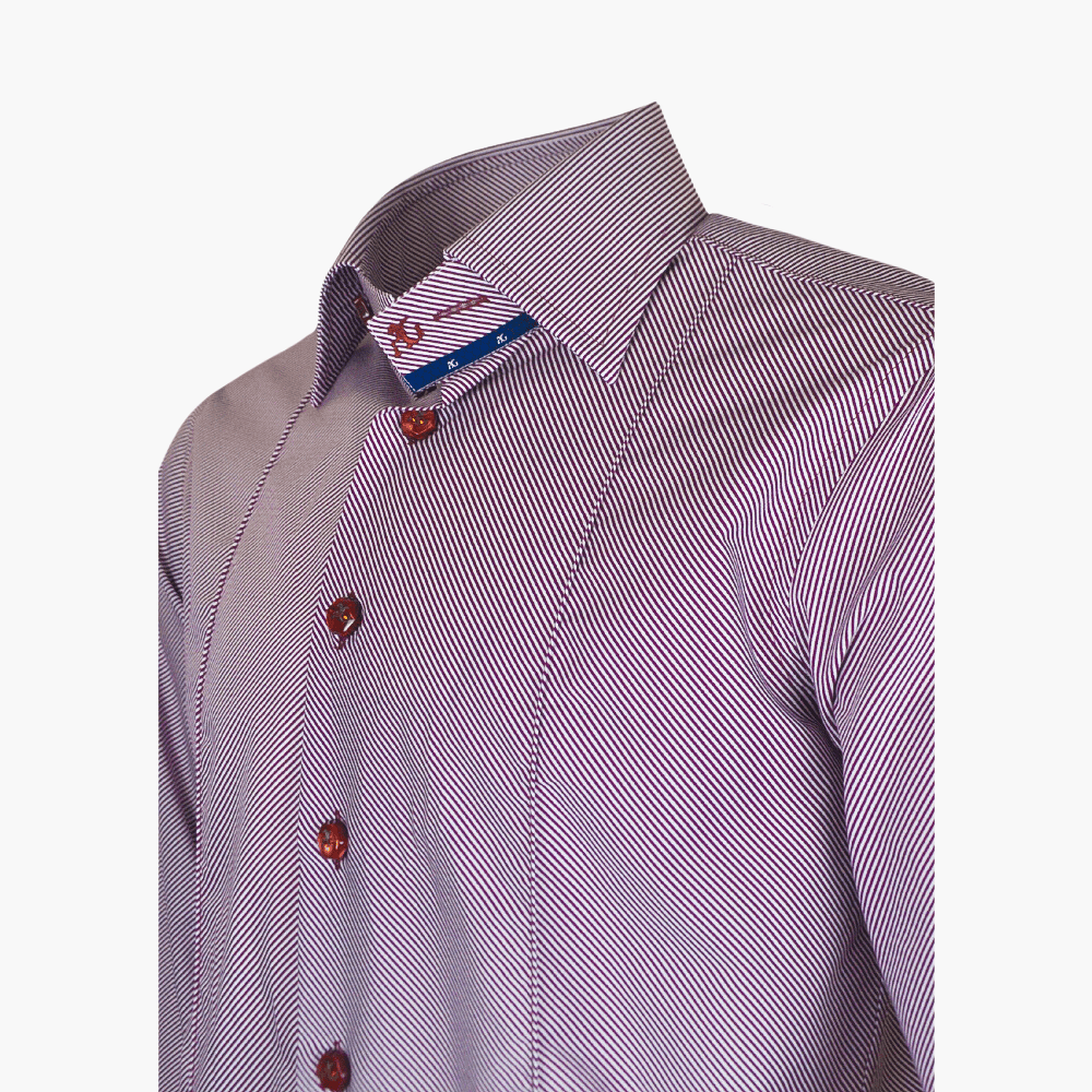 White & Burgundy Striped Corleone Shirt - Angelo Galasso - Luxury Italian Menswear London