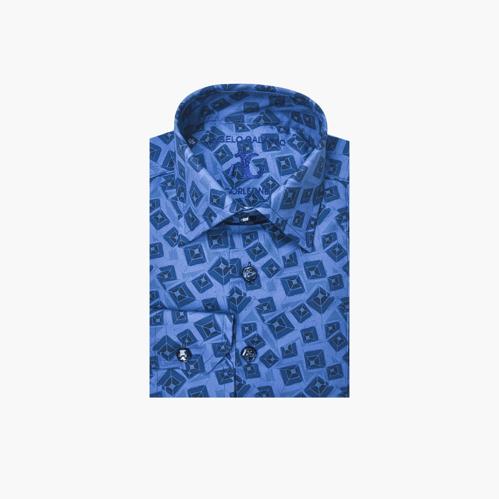 Blue Optical Geometric Corleone Shirt - Angelo Galasso - Luxury Italian Menswear London
