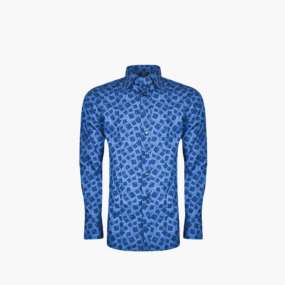 Blue Optical Geometric Corleone Shirt - Angelo Galasso - Luxury Italian Menswear London