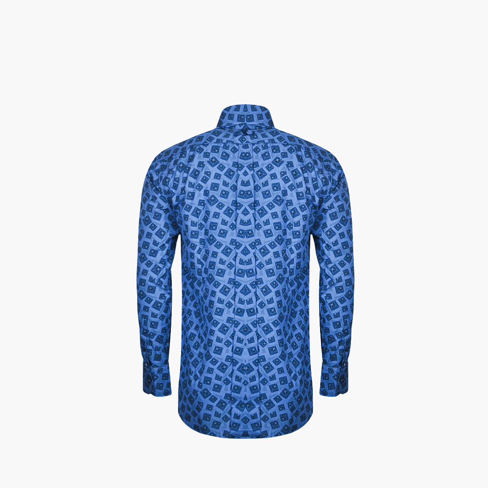 Blue Optical Geometric Corleone Shirt - Angelo Galasso - Luxury Italian Menswear London
