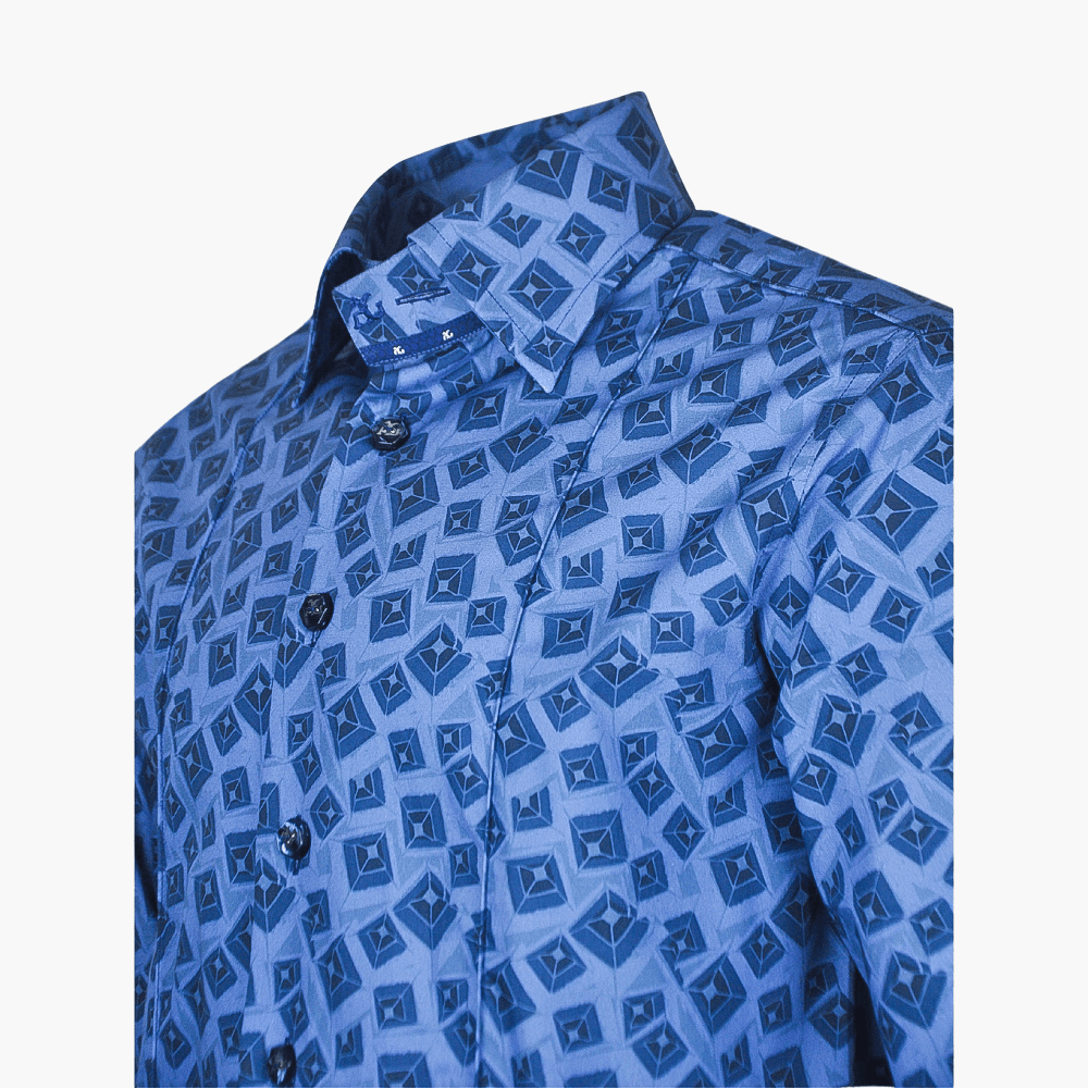 Blue Optical Geometric Corleone Shirt - Angelo Galasso - Luxury Italian Menswear London