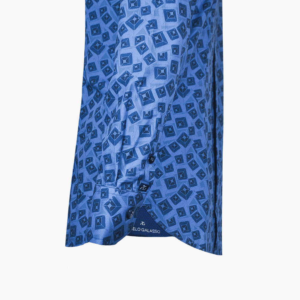 Blue Optical Geometric Corleone Shirt - Angelo Galasso - Luxury Italian Menswear London