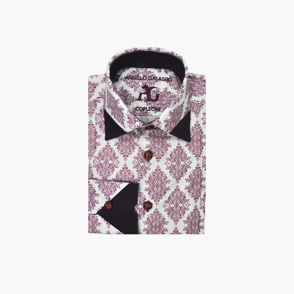 Burgundy Damask Print Corleone Shirt