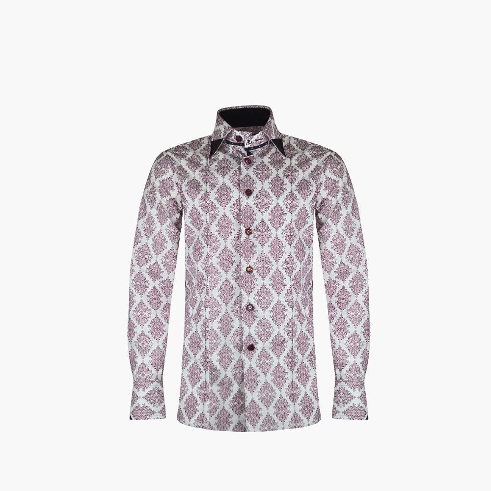 Burgundy Damask Print Corleone Shirt - Angelo Galasso - Luxury Italian Menswear London