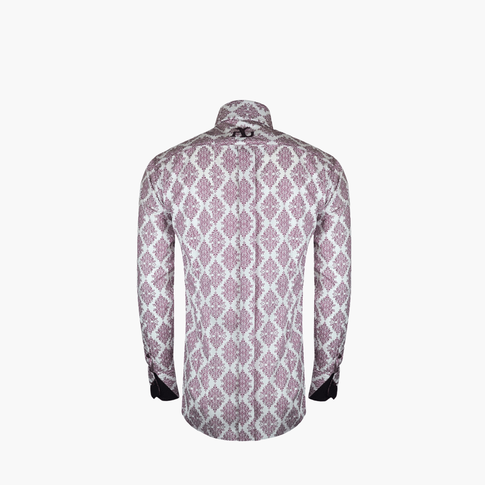 Burgundy Damask Print Corleone Shirt - Angelo Galasso - Luxury Italian Menswear London