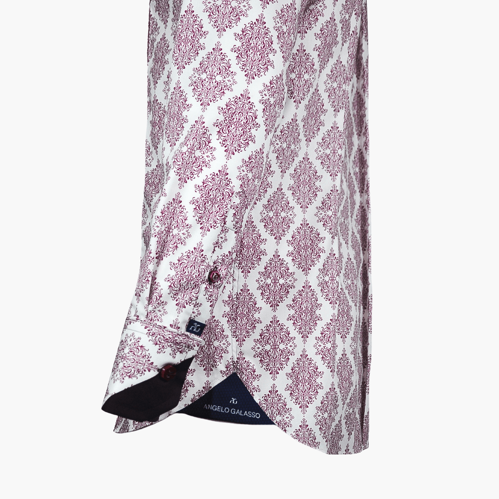 Burgundy Damask Print Corleone Shirt - Angelo Galasso - Luxury Italian Menswear London