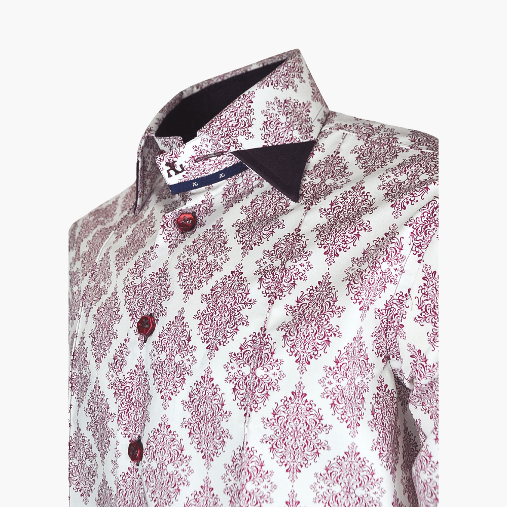 Burgundy Damask Print Corleone Shirt - Angelo Galasso - Luxury Italian Menswear London