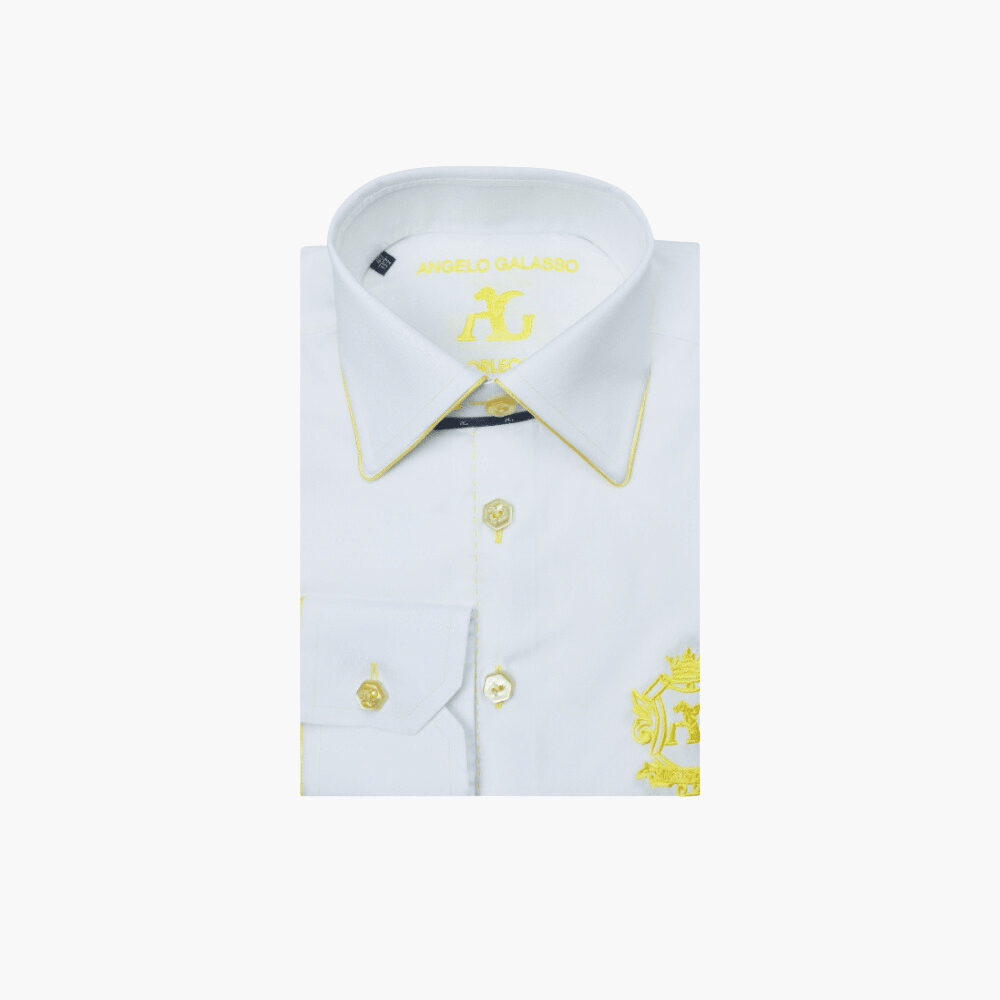 White & Yellow Araldica Shirt - Angelo Galasso - Luxury Italian Menswear London