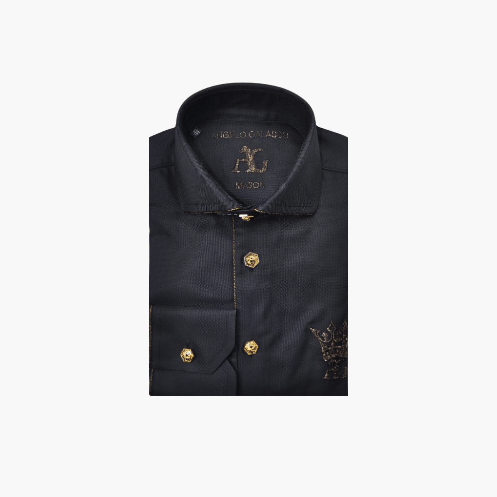 Black with Brown Crown Mason Shirt - Angelo Galasso - Luxury Italian Menswear London