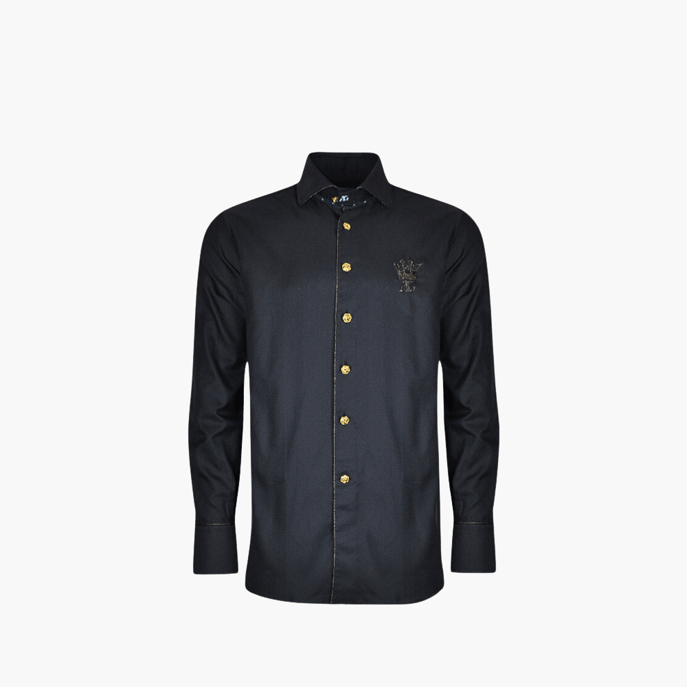 Black with Brown Crown Mason Shirt - Angelo Galasso - Luxury Italian Menswear London