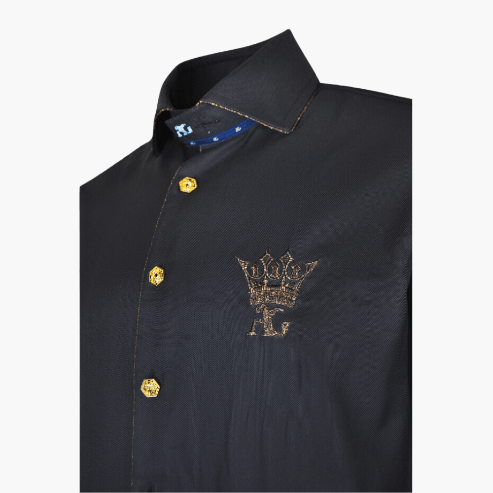 Black with Brown Crown Mason Shirt - Angelo Galasso - Luxury Italian Menswear London