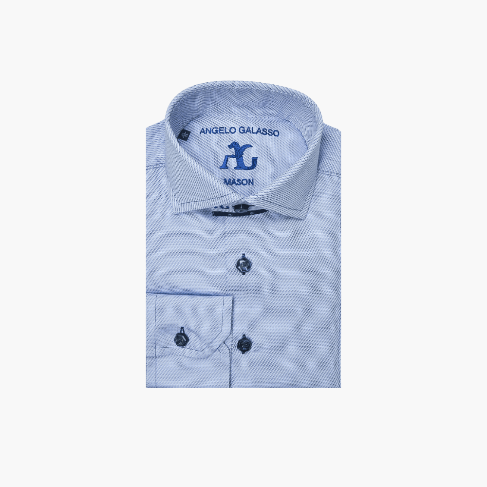 Light Blue Diagonal Striped Mason Shirt - Angelo Galasso - Luxury Italian Menswear London