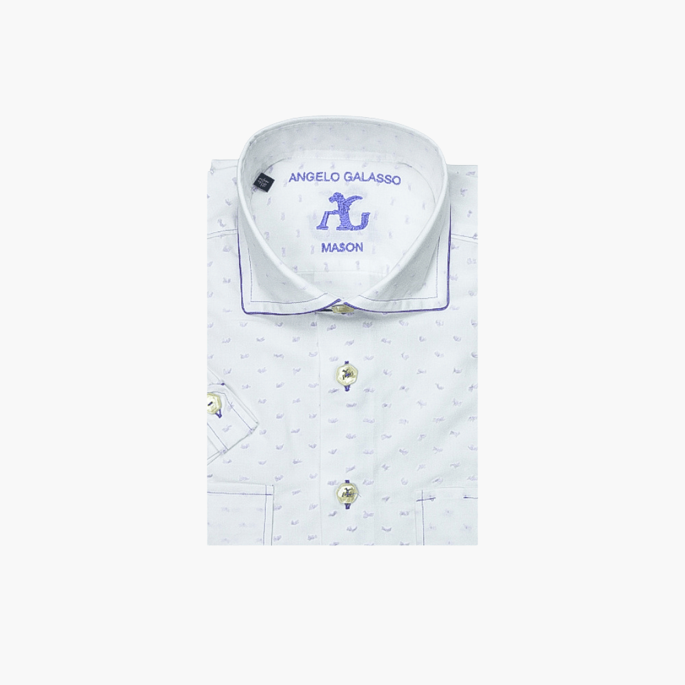 Lilac Fil Coupe Short Sleeves Shirt - Angelo Galasso - Luxury Italian Menswear London