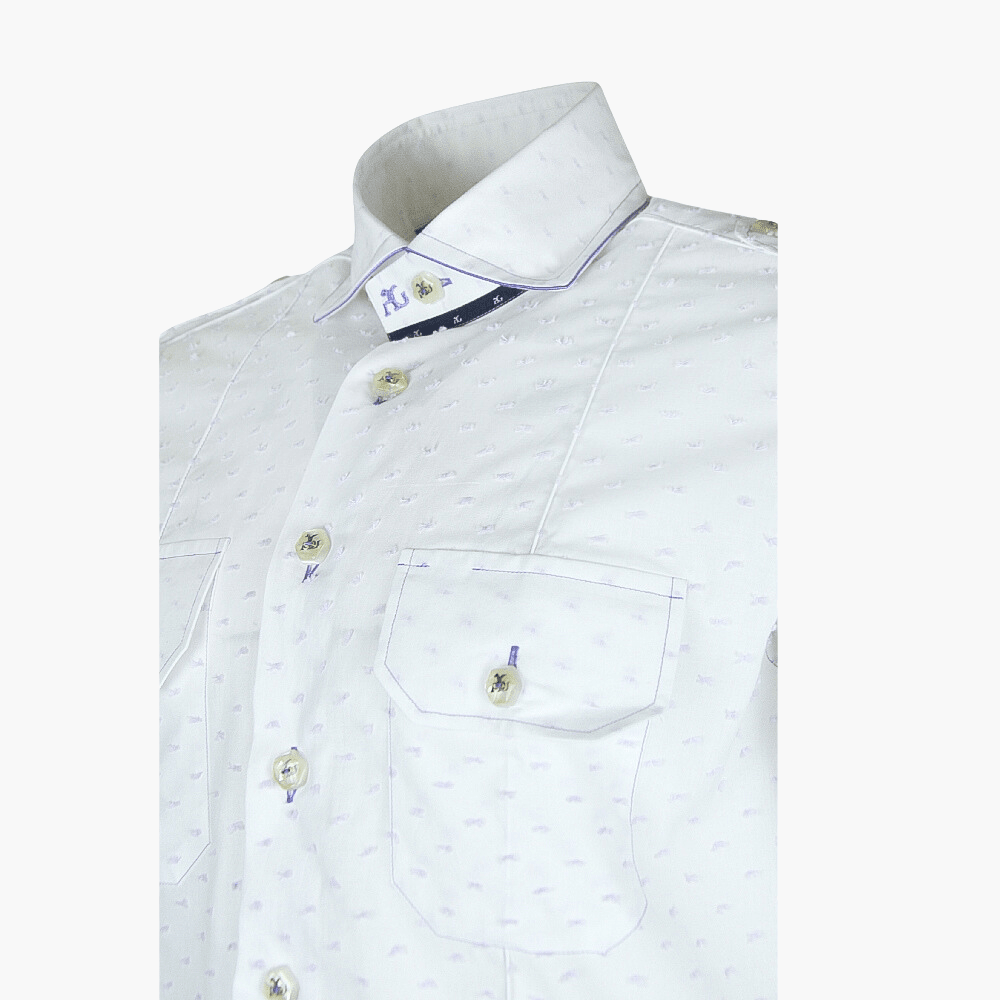 Lilac Fil Coupe Short Sleeves Shirt - Angelo Galasso - Luxury Italian Menswear London