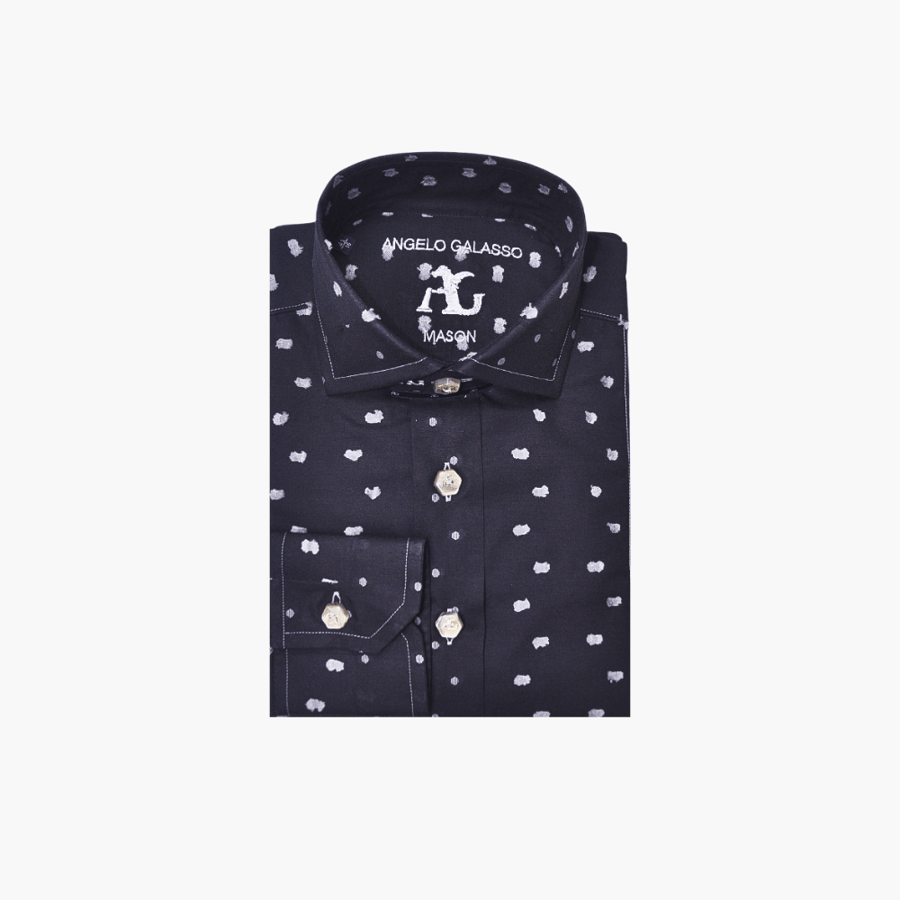 Black Grey Fil Coupe Mason Shirt - Angelo Galasso - Luxury Italian Menswear London