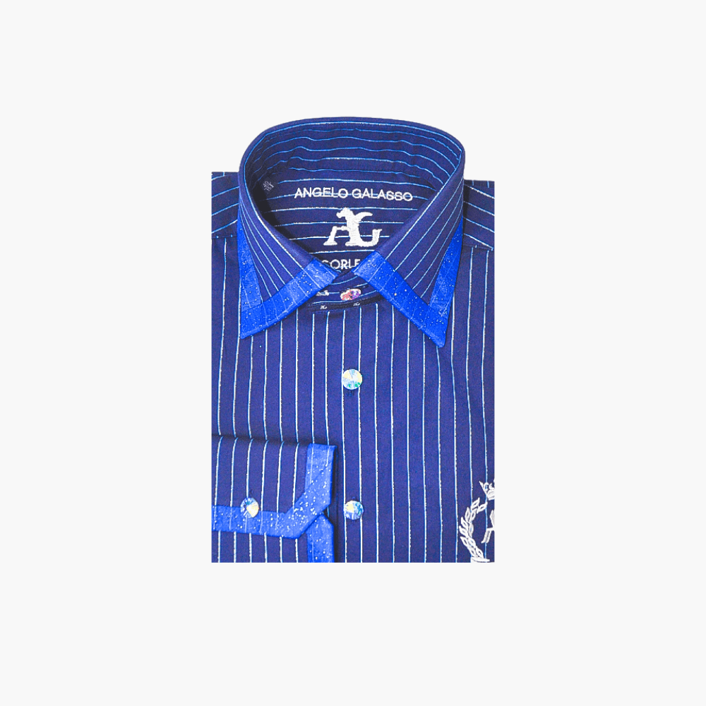 Blue Metallic Stripes Alloro Corleone Shirt - Angelo Galasso - Luxury Italian Menswear London