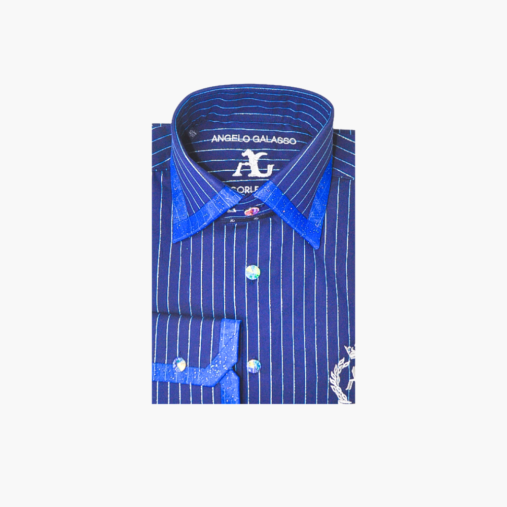 Blue Metallic Stripes Alloro Corleone Shirt - ANGELO GALASSO