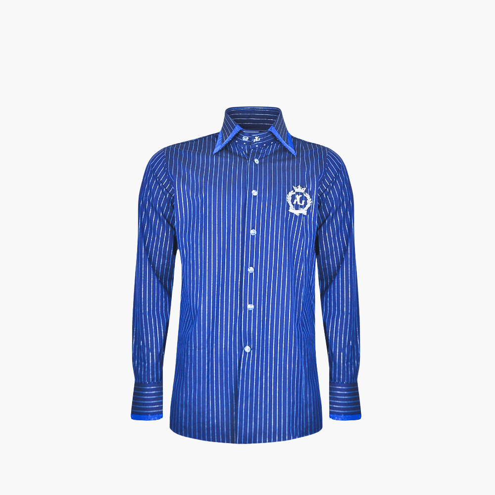 Blue Metallic Stripes Alloro Corleone Shirt - Angelo Galasso - Luxury Italian Menswear London