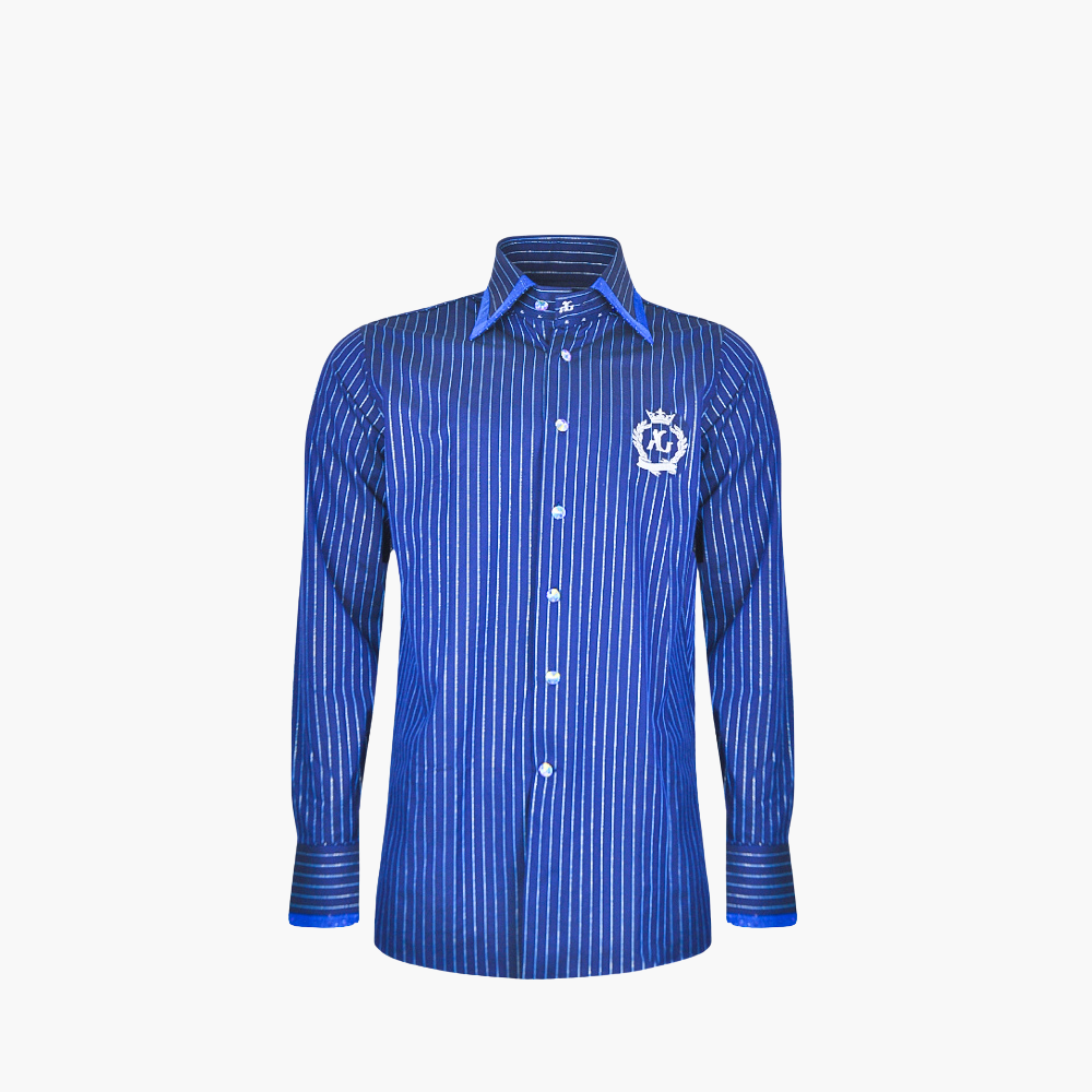 Blue Metallic Stripes Alloro Corleone Shirt - ANGELO GALASSO