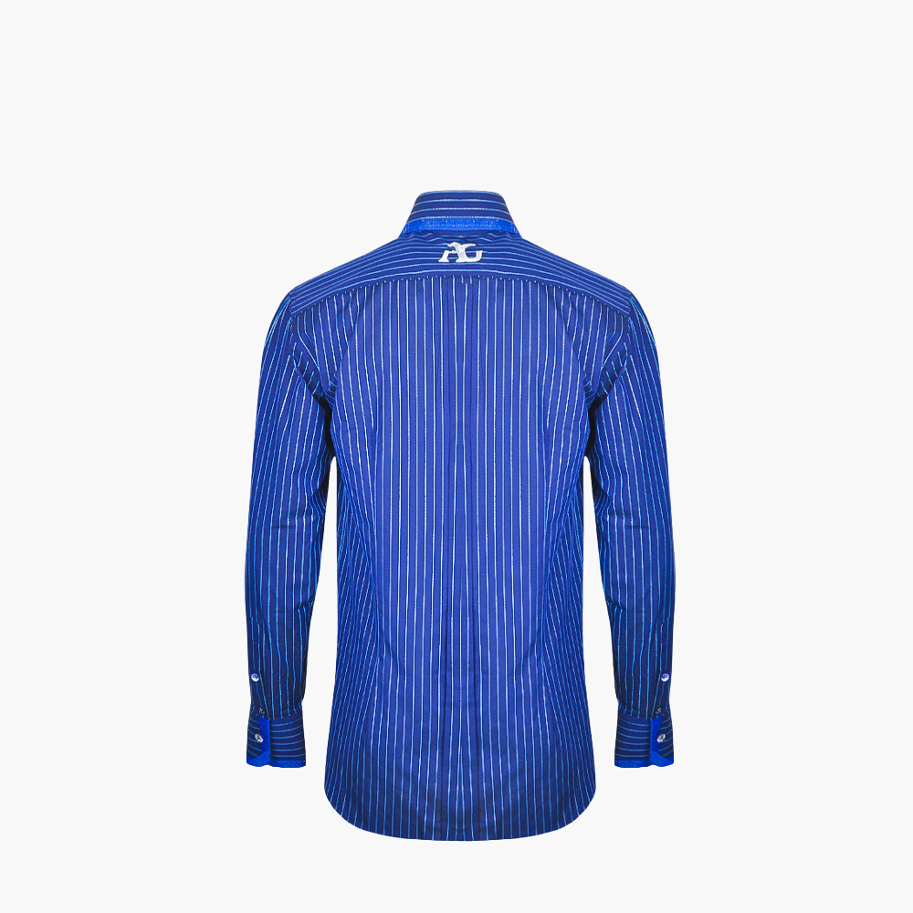Blue Metallic Stripes Alloro Corleone Shirt - ANGELO GALASSO