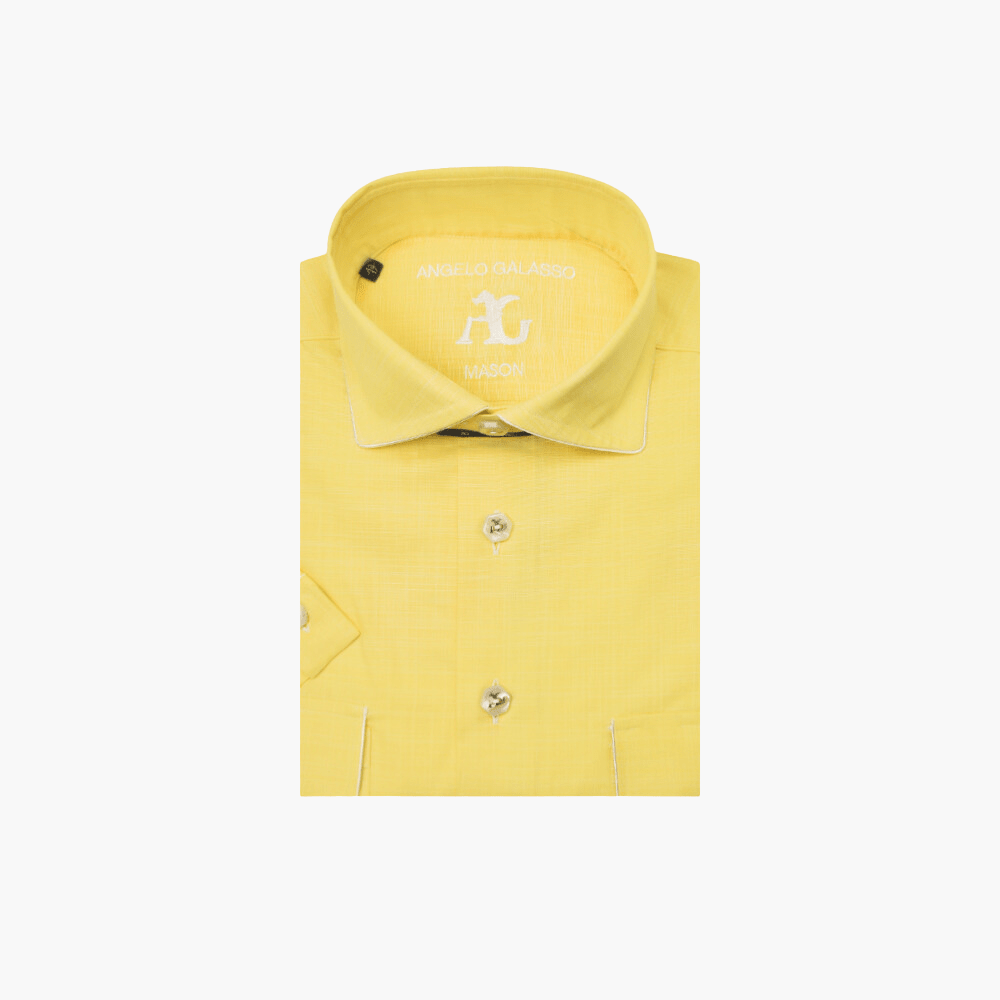 Yellow Linen Short Sleeves Alloro Shirt - Angelo Galasso - Luxury Italian Menswear London