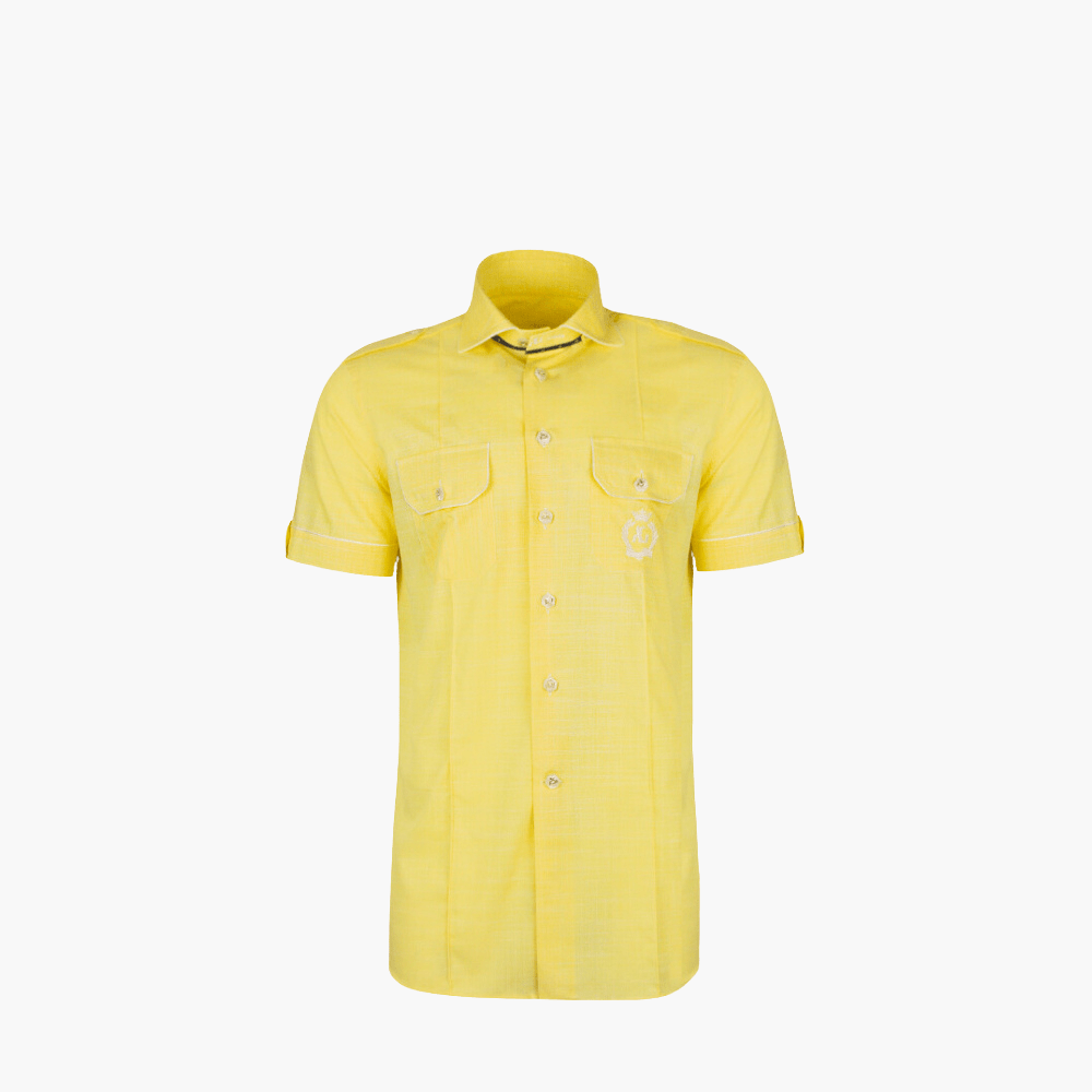 Yellow Linen Short Sleeves Alloro Shirt - Angelo Galasso - Luxury Italian Menswear London