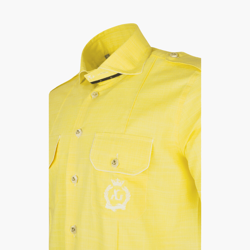 Yellow Linen Short Sleeves Alloro Shirt - Angelo Galasso - Luxury Italian Menswear London