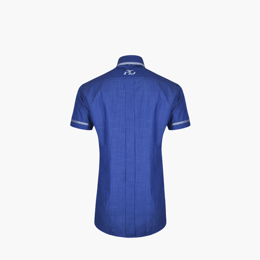 Blue Hexagonal Linen Short Sleeves Mason Shirt - Angelo Galasso - Luxury Italian Menswear London