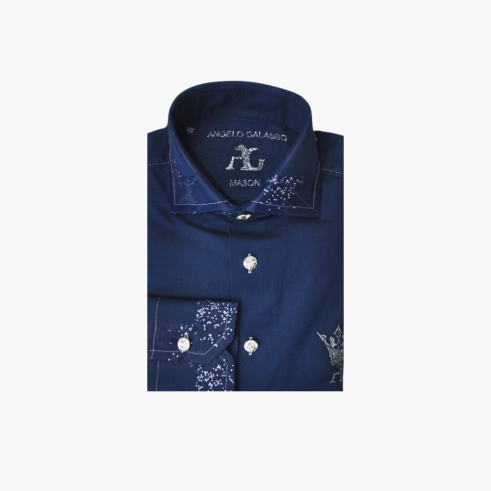 Blue Crystal Crown Mason Shirt - Angelo Galasso - Luxury Italian Menswear London