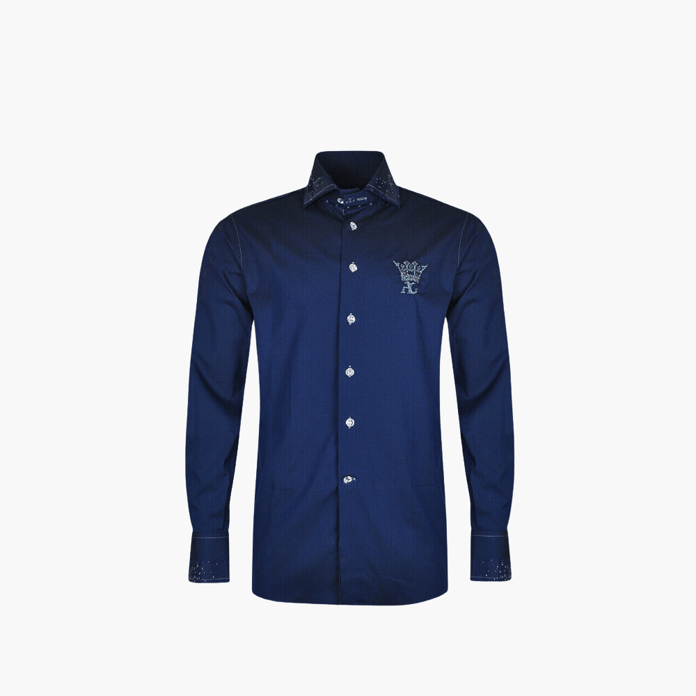 Blue Crystal Crown Mason Shirt - Angelo Galasso - Luxury Italian Menswear London