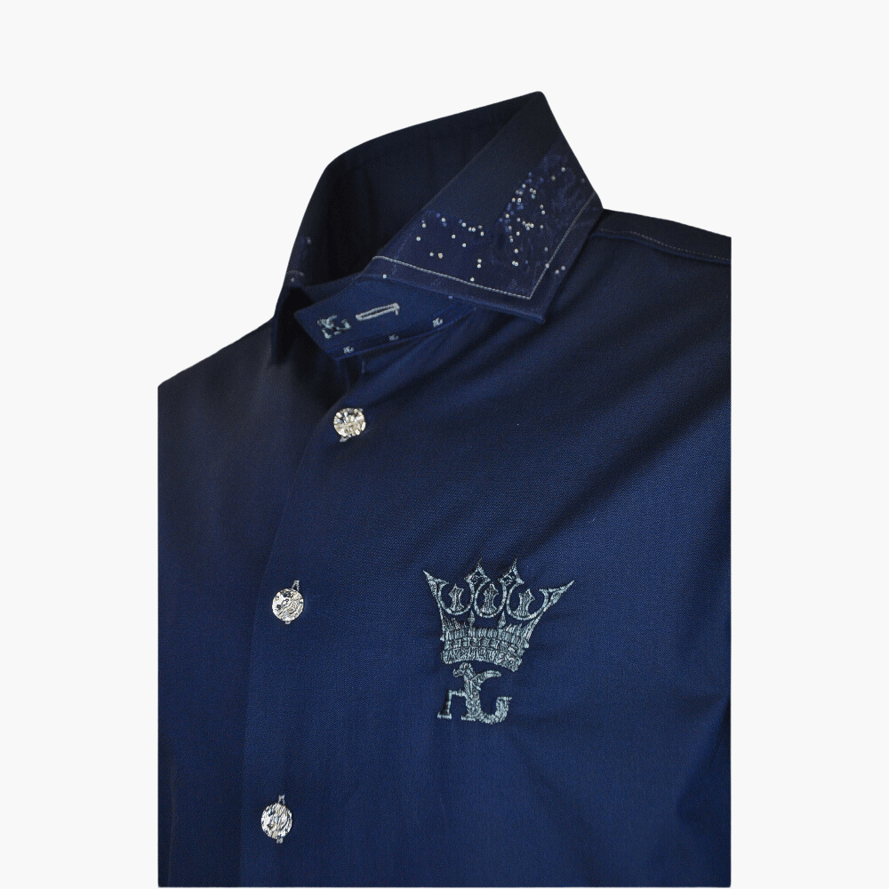 Blue Crystal Crown Mason Shirt - Angelo Galasso - Luxury Italian Menswear London