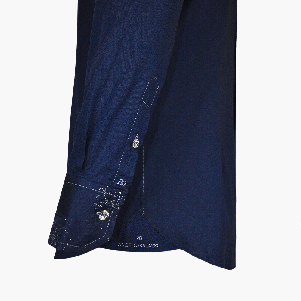 Blue Crystal Crown Mason Shirt - Angelo Galasso - Luxury Italian Menswear London