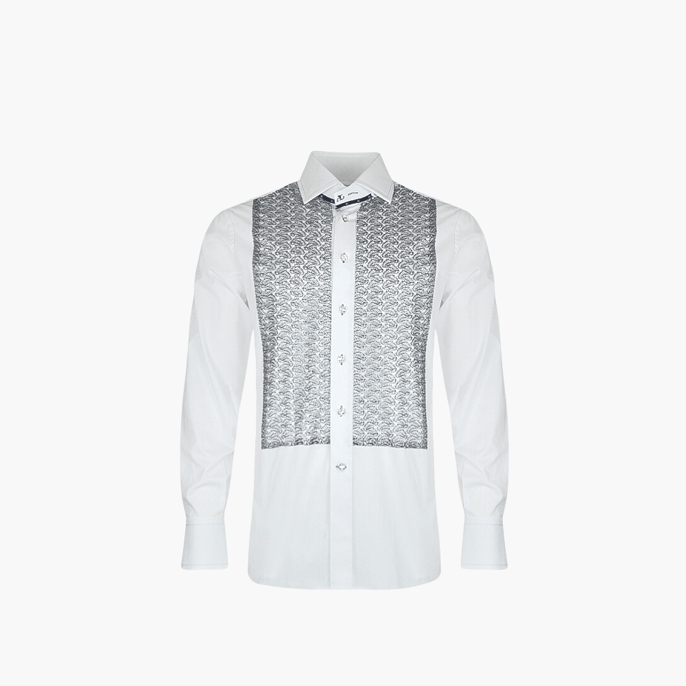 White & Silver Metallic Lace Mason Shirt - Angelo Galasso - Luxury Italian Menswear London