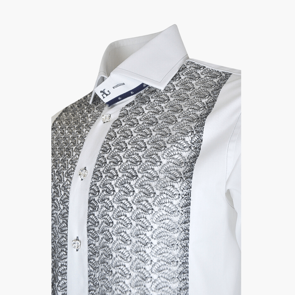 White & Silver Metallic Lace Mason Shirt - Angelo Galasso - Luxury Italian Menswear London