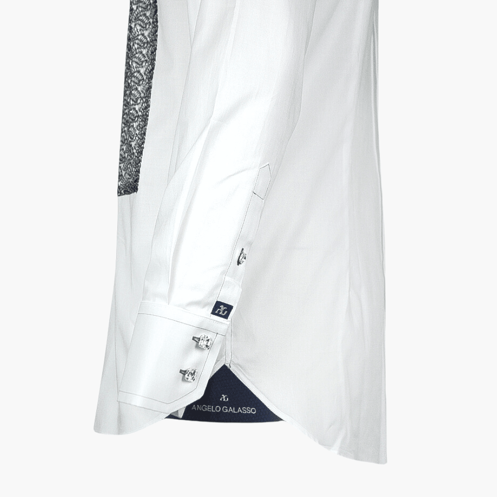 White & Silver Metallic Lace Mason Shirt - Angelo Galasso - Luxury Italian Menswear London