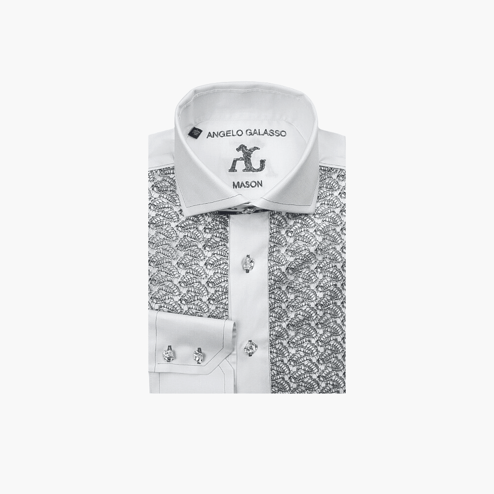 White & Silver Metallic Lace Mason Shirt - Angelo Galasso - Luxury Italian Menswear London
