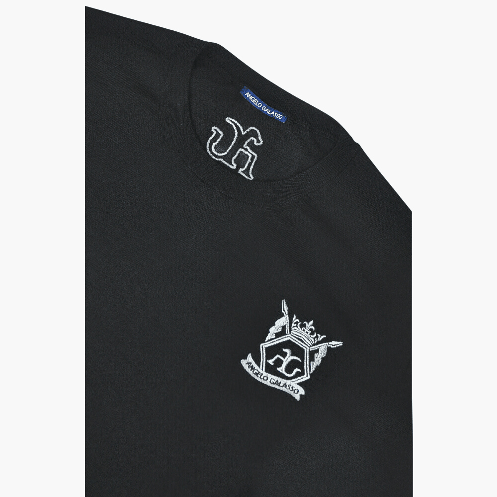 Black Crew-neck Cashmere Blend Jumper - Angelo Galasso - Luxury Italian Menswear London