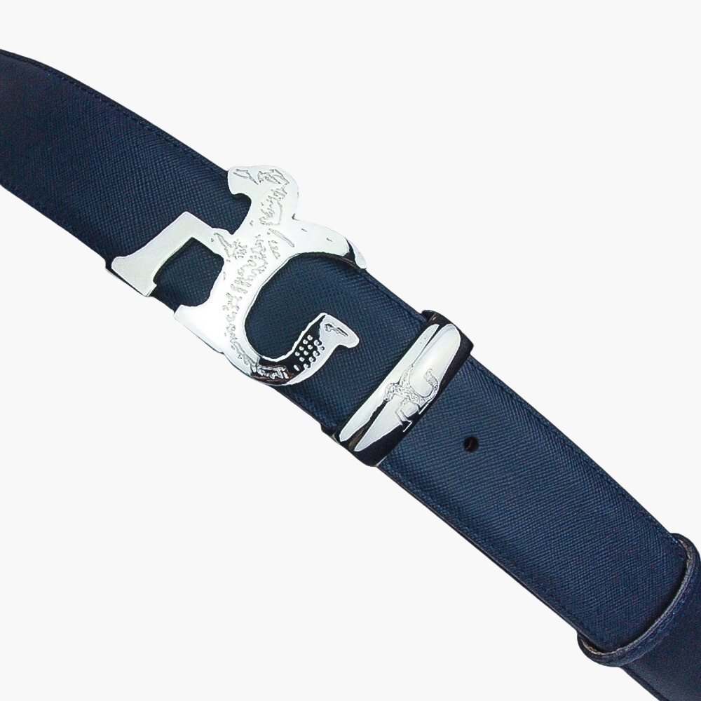 Blue Calfskin Belt with AG Buckle - AG23WCCOL02