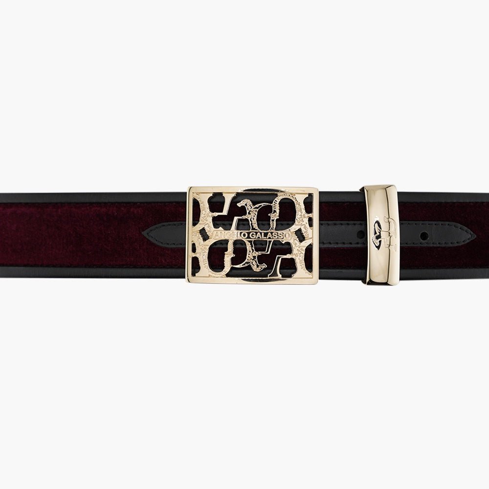 Burgundy and Black Reflection Logo Belt - Angelo Galasso - Luxury Italian Menswear London