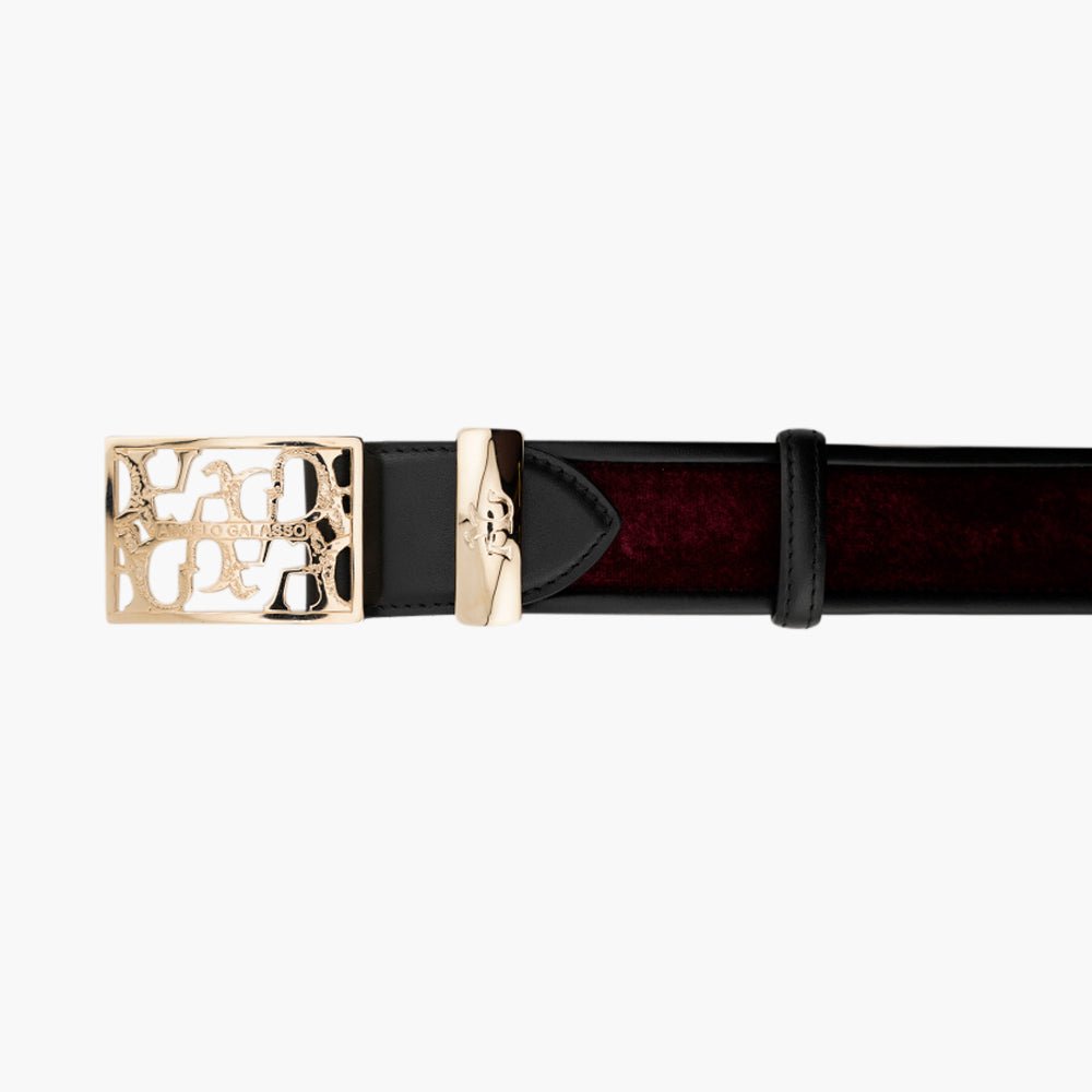 Burgundy and Black Reflection Logo Belt - Angelo Galasso - Luxury Italian Menswear London