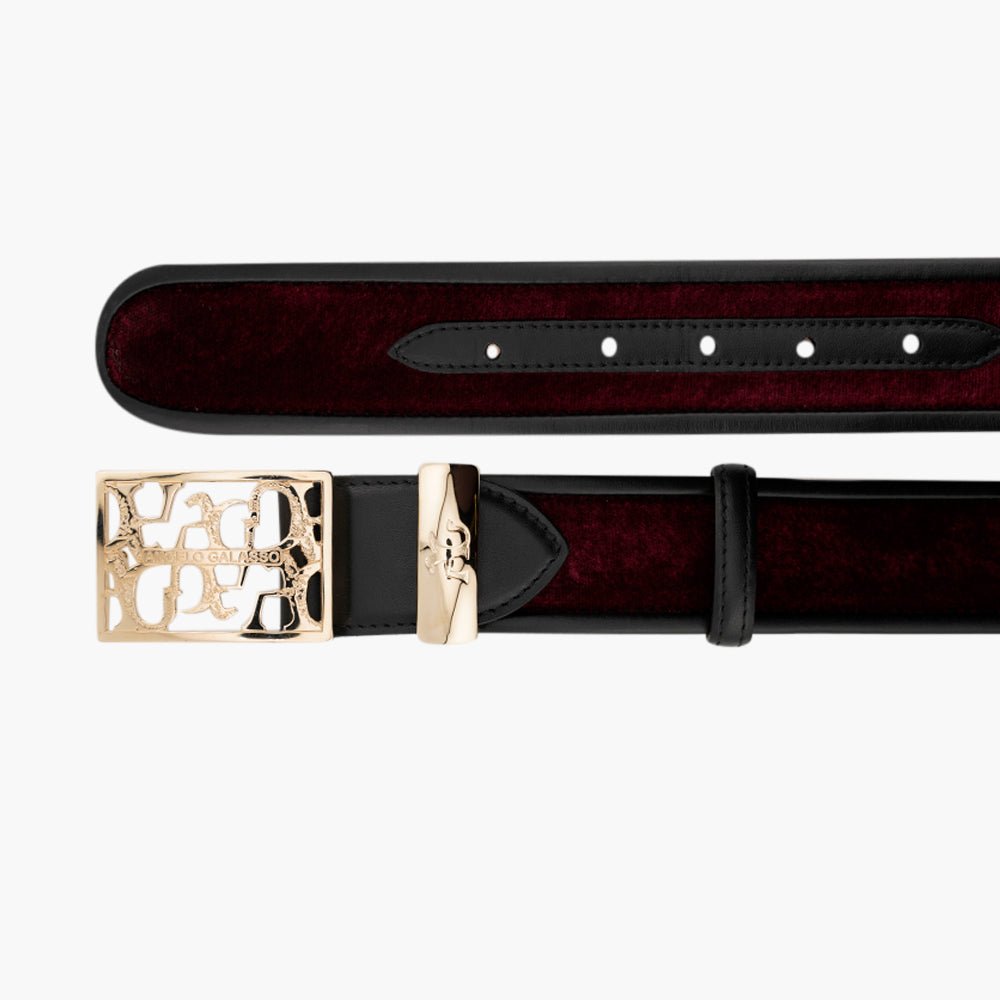 Burgundy and Black Reflection Logo Belt - Angelo Galasso - Luxury Italian Menswear London