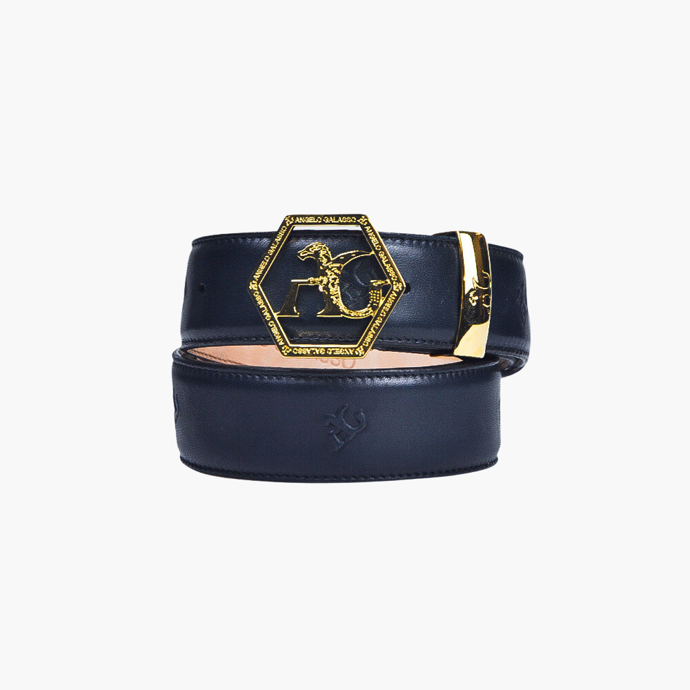 Blue AG Embossed Calfskin Belt - AG23WCCOL07