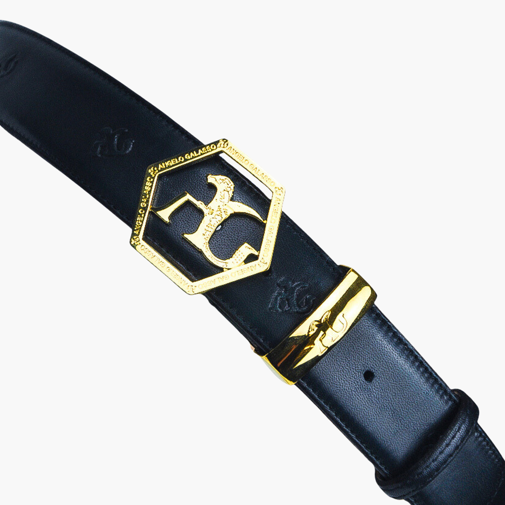 Blue AG Embossed Calfskin Belt - AG23WCCOL07