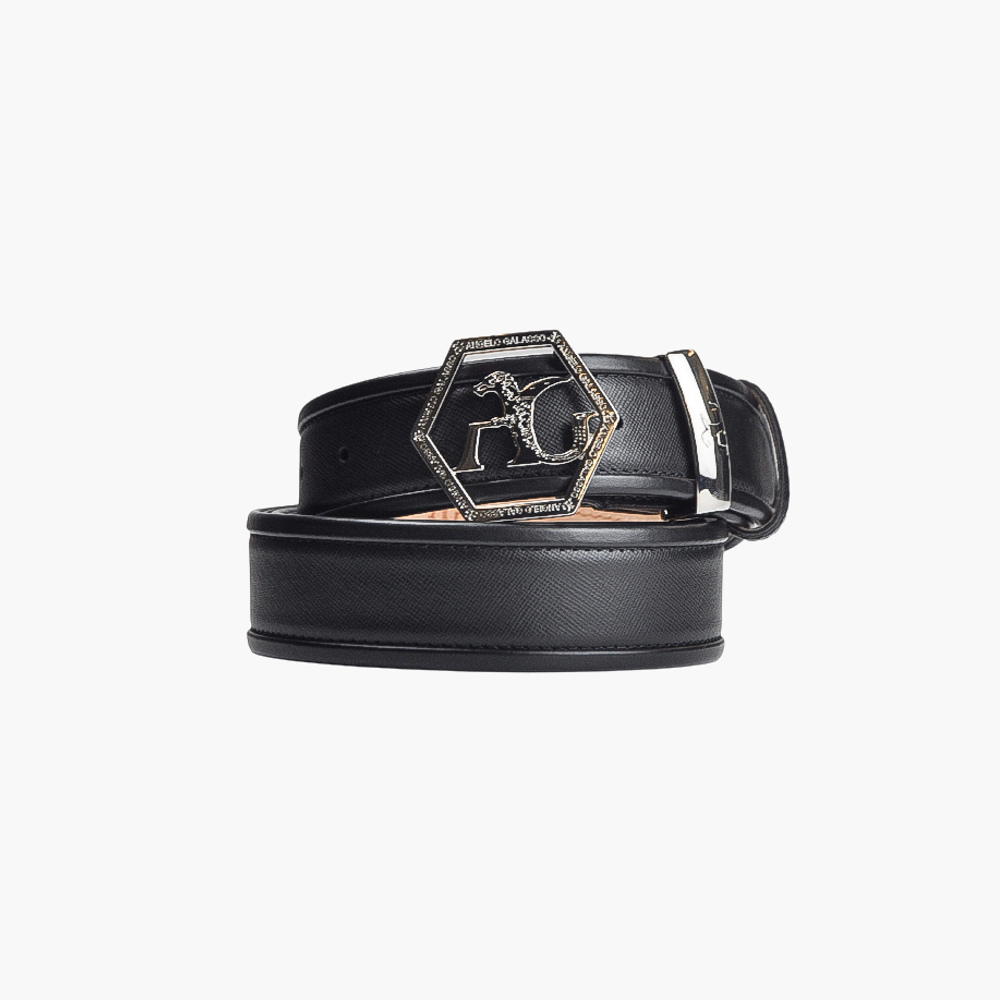 Black Hexagonal Calfskin Belt