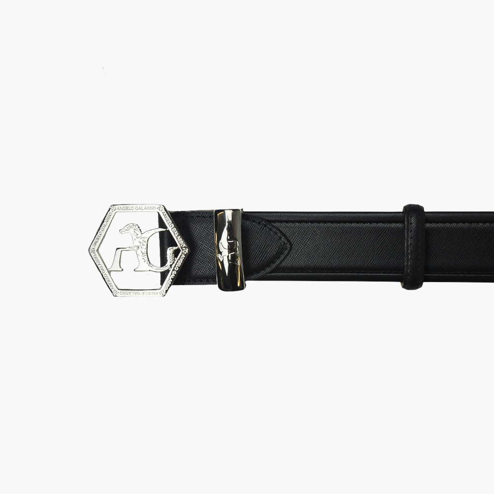 Black Hexagonal Calfskin Belt