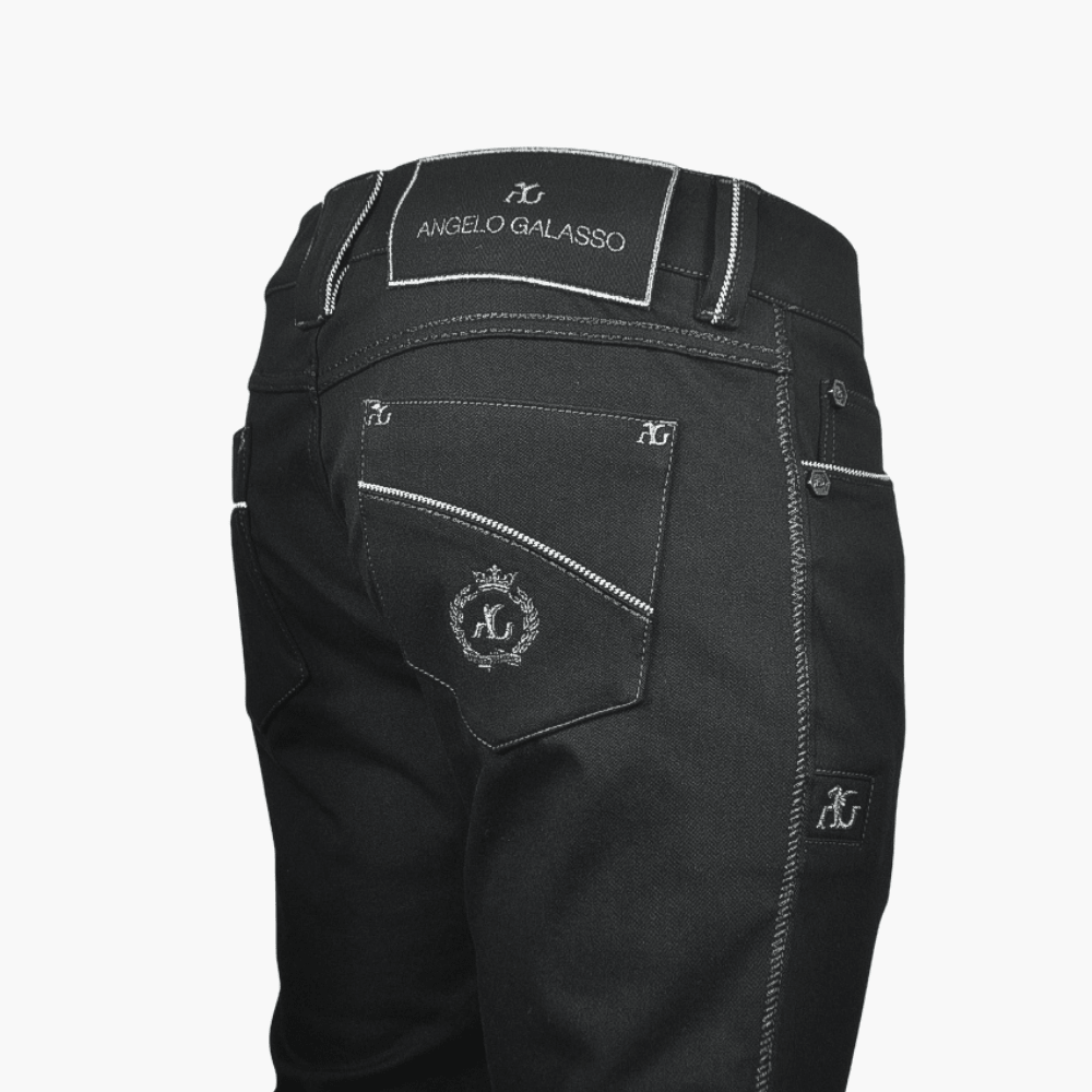Black Jeans with Grey Alloro Logo - Angelo Galasso - Luxury Italian Menswear London