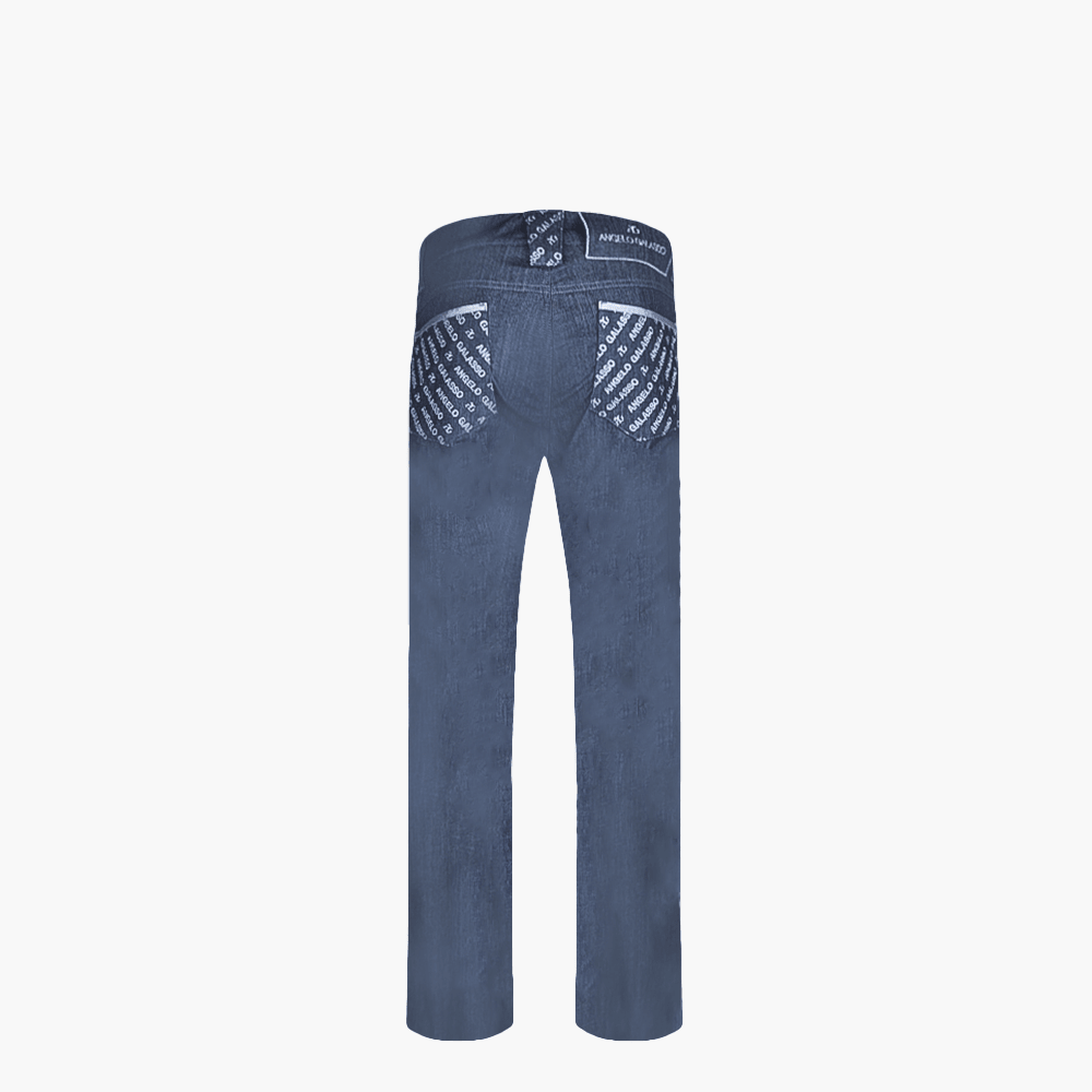 Blue & Silver Grey Monogram Logo Jeans - Angelo Galasso - Luxury Italian Menswear London