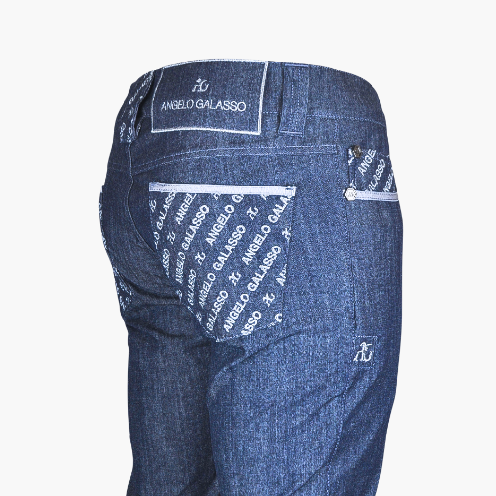Blue & Silver Grey Monogram Logo Jeans - AG23WJJNS02